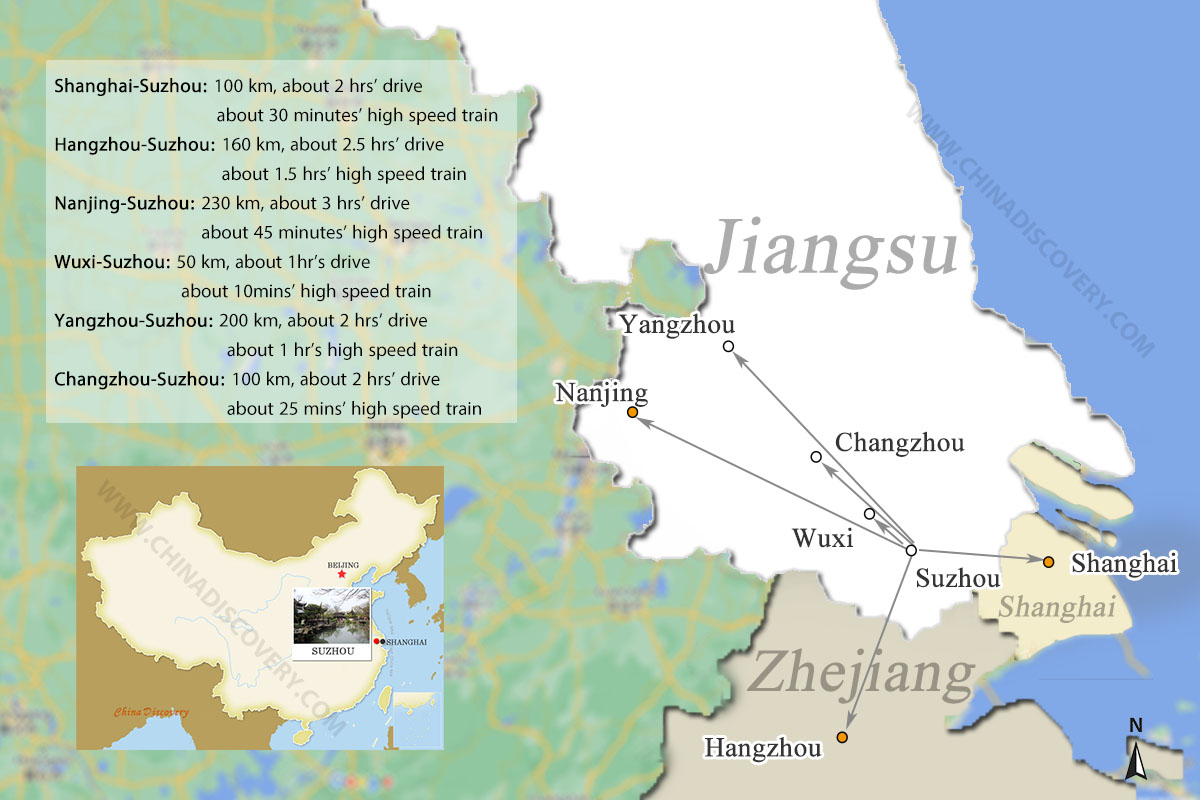 Map showing Suzhou's location in Jiangsu Province, near Shanghai